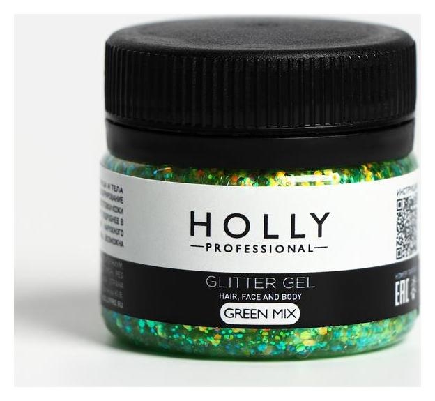 Декоративный гель для волос, лица и тела Glitter GEL Holly Professional, Green Mix, 20 мл