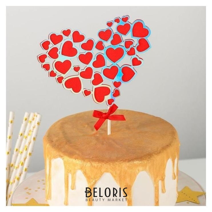 Топпер на торт «Сердце в сердце», 23×12,5 см, цвет красный NNB
