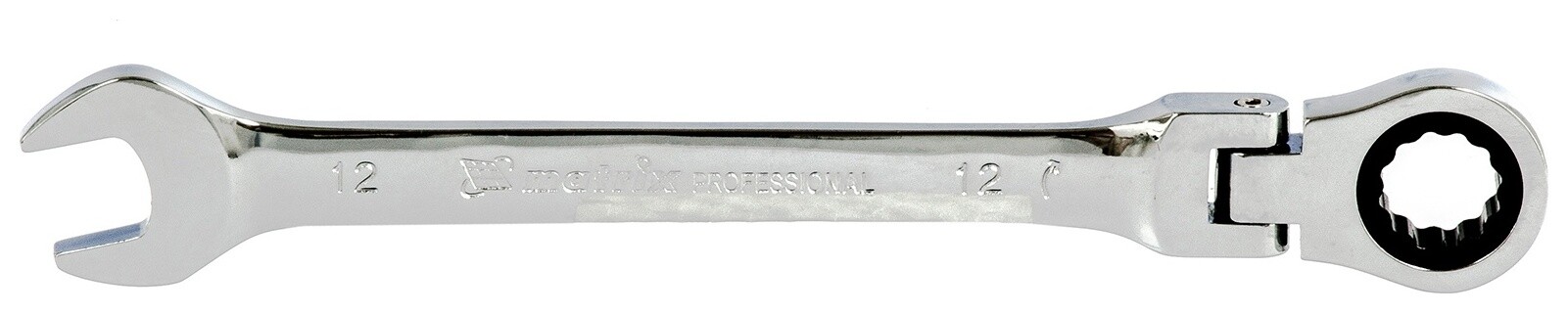 Ключ комбинированный трещоточный, 12 мм, Crv, шарнирный, зеркальный хром Professional  Matrix (Матрикс)