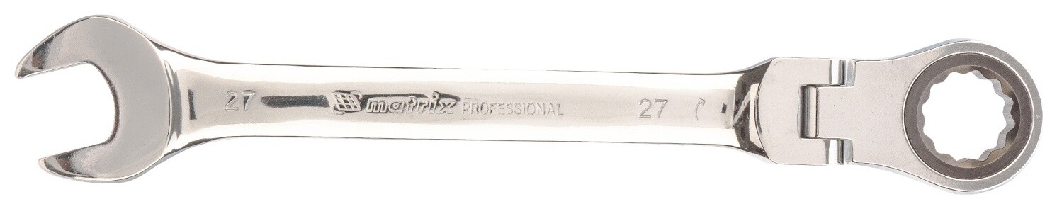 Ключ комбинированный трещоточный, 27 мм, Crv, шарнирный, зеркальный хром  Matrix (Матрикс)