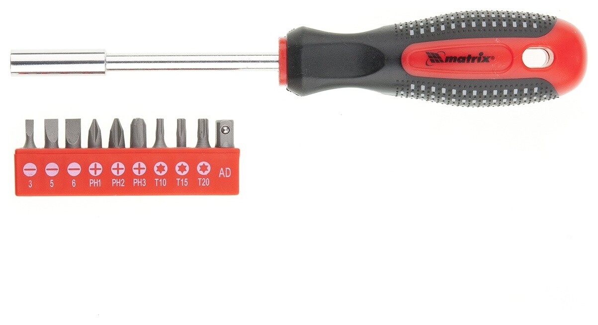 Отвертка с набором бит, 11 шт, Fusion, Crv, трехкомпонентная рукоятка Anti Slip Matrix (Матрикс)