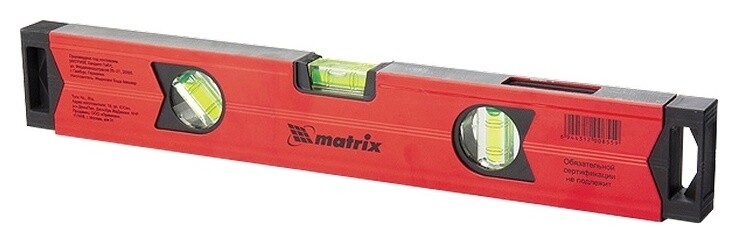 Уровень алюминиевый магнитный, 400 мм, фрезерованный, 3 глазка (1 зеркальный), усиленный  Matrix (Матрикс)