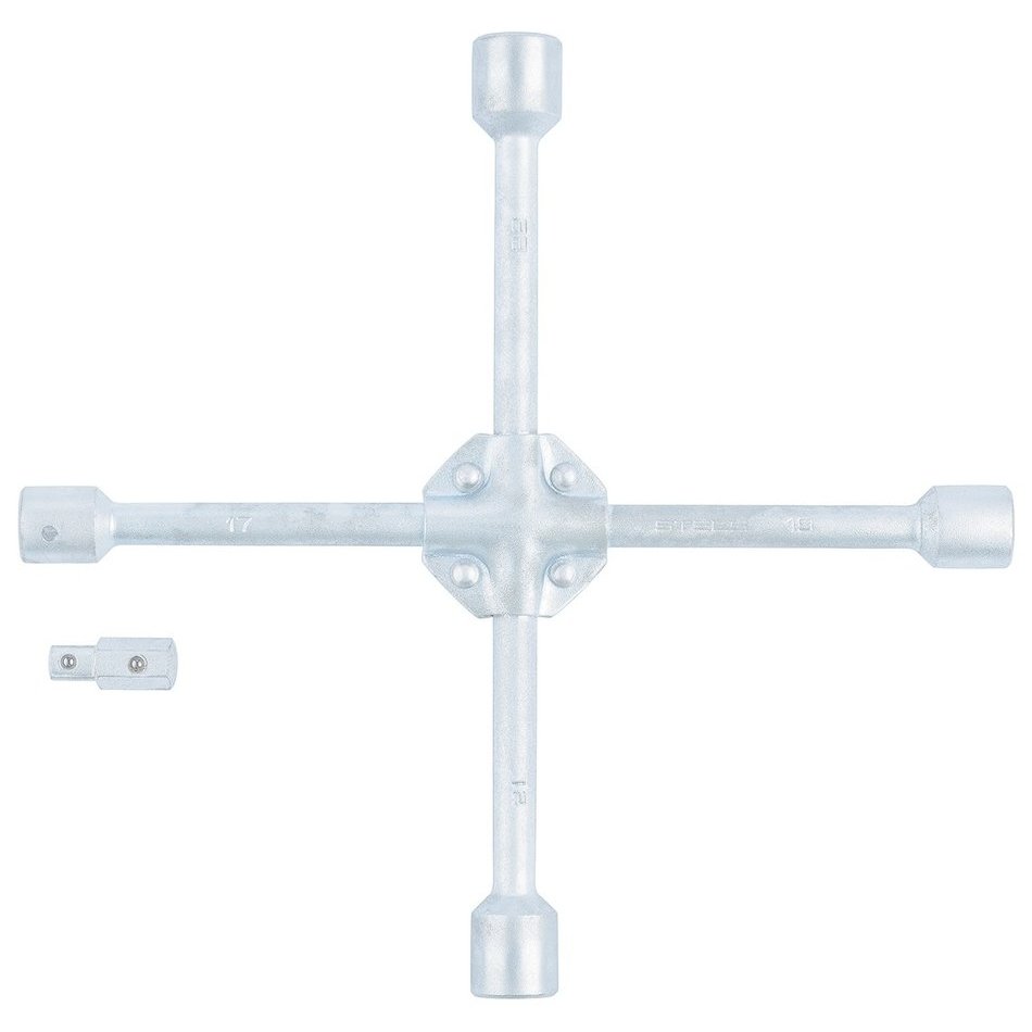 Ключ-крест баллонный, 17 х 19 х 21 х 22 мм, под квадрат 1/2, усиленный, с переходником на 1/2