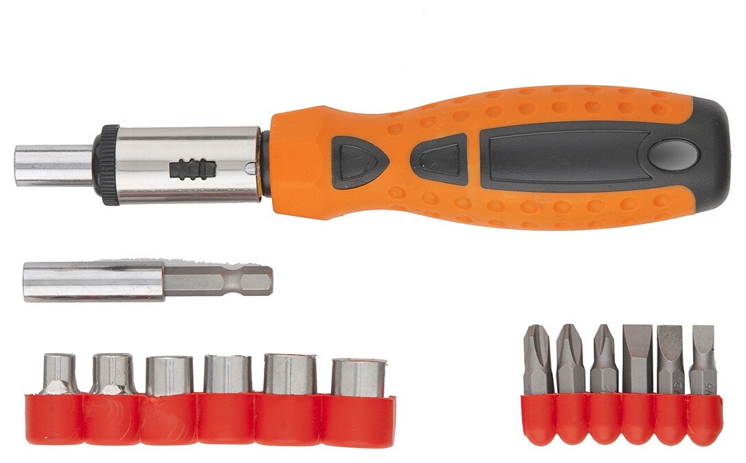 Отвертка реверсивная, биты, головки торцевые, 14 шт Sparta