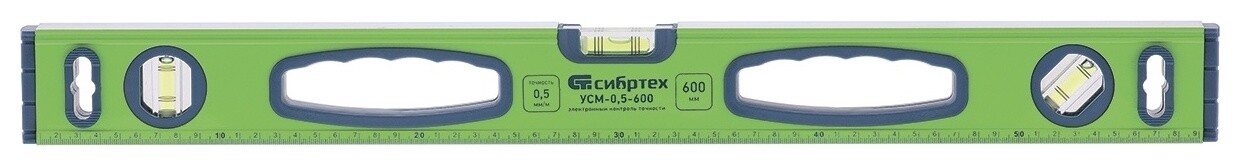 Уровень алюминиевый усм-0.5-600, фрезерованный, 3 глазка, магнитный, рукоятки, 600 мм Сибртех
