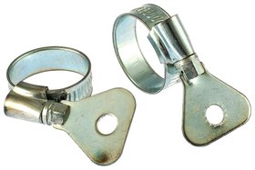 Хомуты металлические, червячные 16-25 мм, ширина 10 мм, W1, с металлическим ключом, 2 шт Сибртех