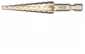 Сверло ступенчатое по металлу 4-5-6-7-8-9-10-11-12 мм, р6м5, шестигранный хвостовик Барс