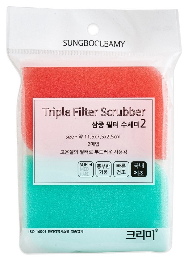 

Губка для мытья посуды №098 Triple Filter 11,5см х 7,5см х 2,3см мягкая Clean & clear