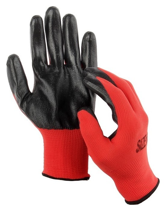 Перчатки нейлоновые, с резиновым обливом, размер 10, чёрно-красные, Greengo