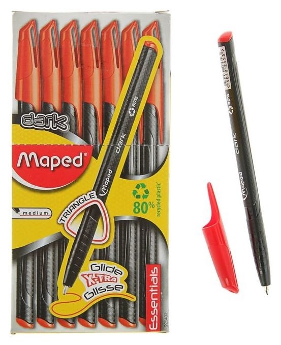 Ручка шариковая Green Dark, узел 0.6 мм, красные низкотекучие чёрнила, трехгранный корпус, одноразовая