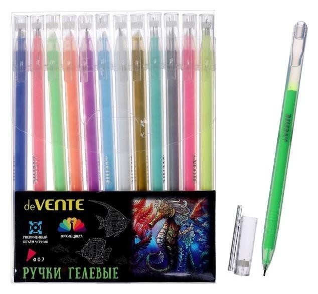 

Набор гелевых ручек 12 цветов Pastel, Devente Kilometrico, подходят для рисования на черной бумаге, увеличенный объём чернил, длина 1200 м, 0.7 мм, одноразовые, в пластиковой упаковке с подвесом, Микс