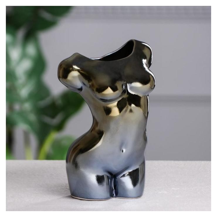 

Ваза настольная "Муза", чёрная, керамика, 19 см, Серебристый