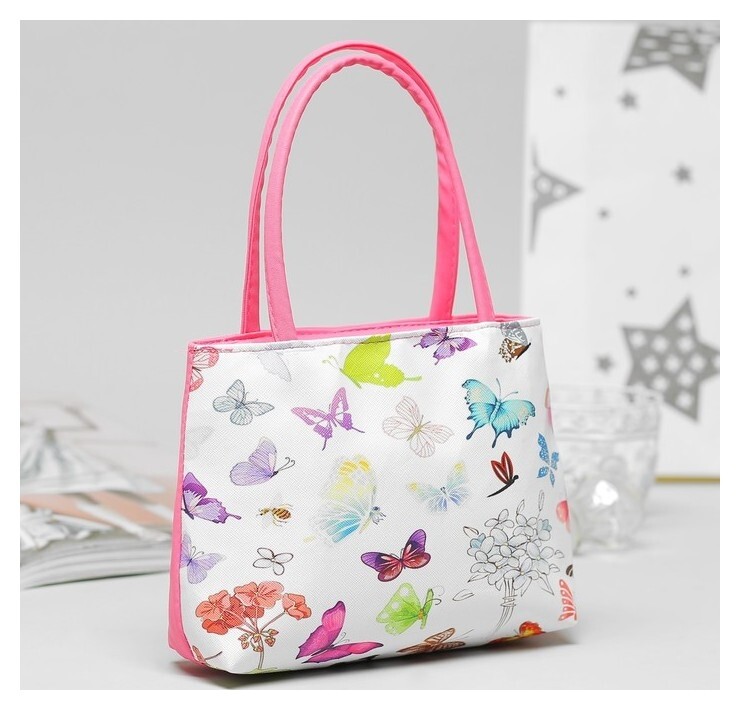 Сумка детская "Бабочки", отдел на молнии, ручки, цвет малиновый  