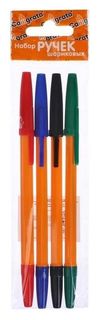 Набор ручек шариковых 4 цвета, стержень 0,7 мм, синий, красный, черный, зеленый, корпус оранжевый Calligrata