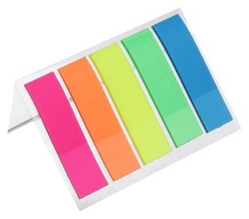 Блок-закладка с липким краем пластик 20л*5 цветов флуор, 12мм*45мм Calligrata