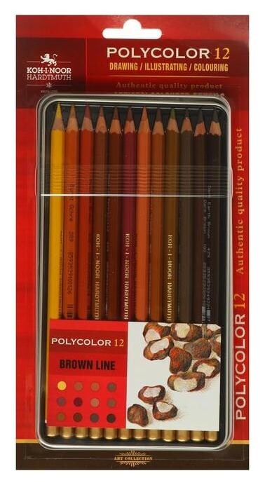 Карандаши 12 цв Koh-i-noor Polycolor 3822, Braun Line, мет/пенал в блистере  Koh-i-noor