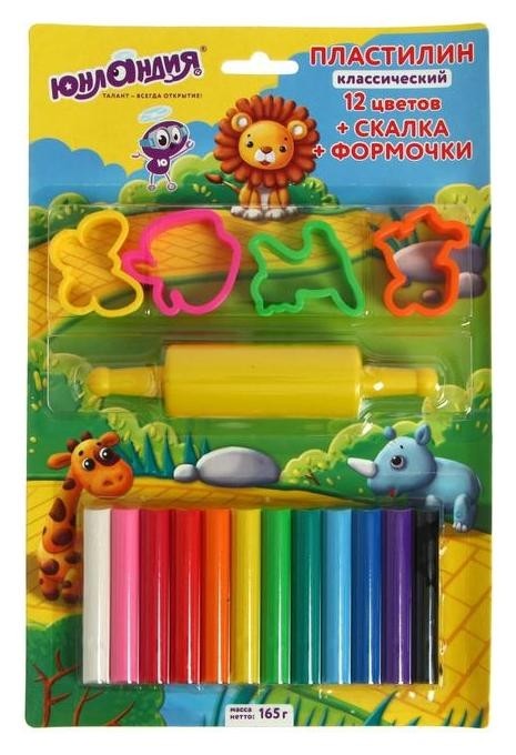 

Пластилин 12цв 165г юнландия, со скалкой и формочками, высшее качество 105859