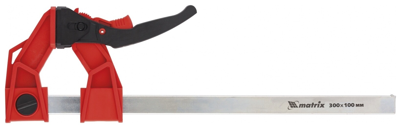 Струбцина реечная быстрозажимная, усиленная, пластиковый корпус рычажно-храповой механизм 300 х 100 х 456 мм, штанга 5 х 22 мм  Matrix (Матрикс)