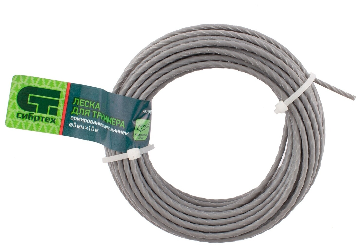 Леска для триммера квадратная витая, армированная алюминием, 3.0 мм х 10 м Сибртех