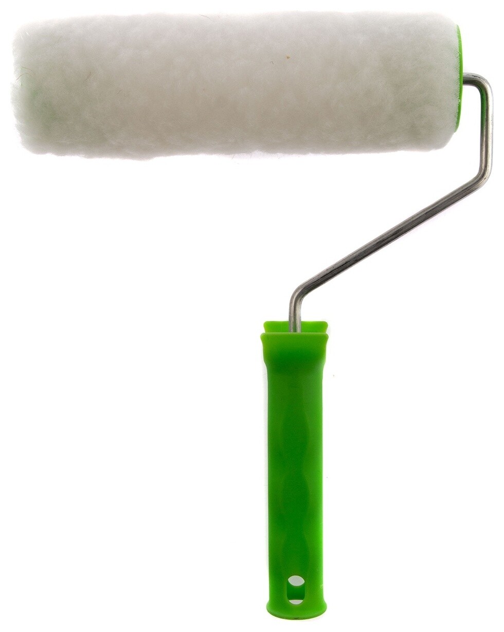 Валик с натуральным мехом, с ручкой, 200 мм, ворс 12 мм, D 48 мм, D ручки 6 мм  Сибртех