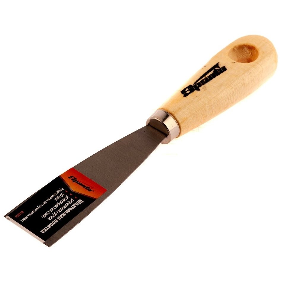 Шпательная лопатка из углеродистой стали, 30 мм, деревянная ручка
