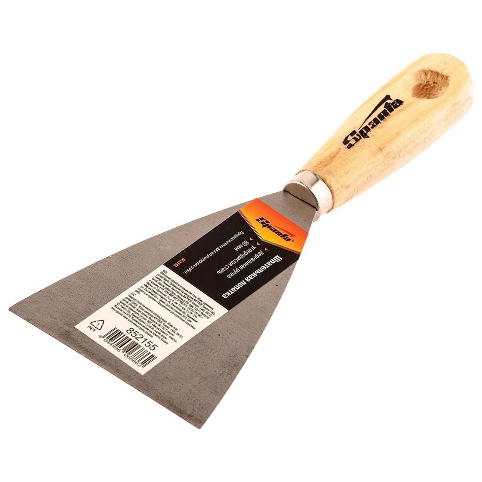 Шпательная лопатка из углеродистой стали, 80 мм, деревянная ручка