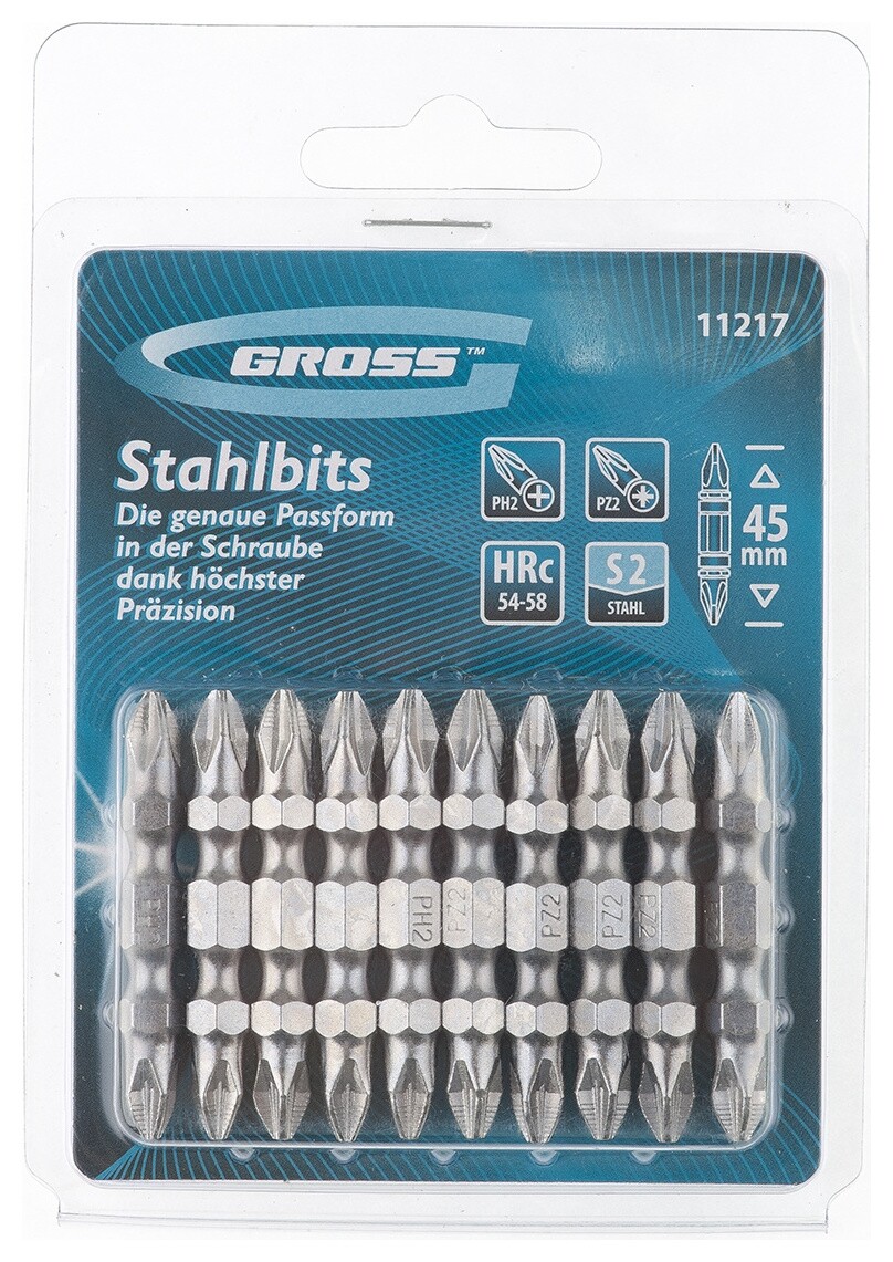 Набор бит двухсторонних, Ph2-pz2 х 45 мм, сталь S2, 10 шт. Gross