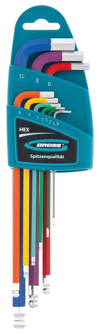Набор ключей имбусовых Hex, 1.5-10 мм, S2, 9 шт, магнит, экстра-длинные с шаром, хром/краска