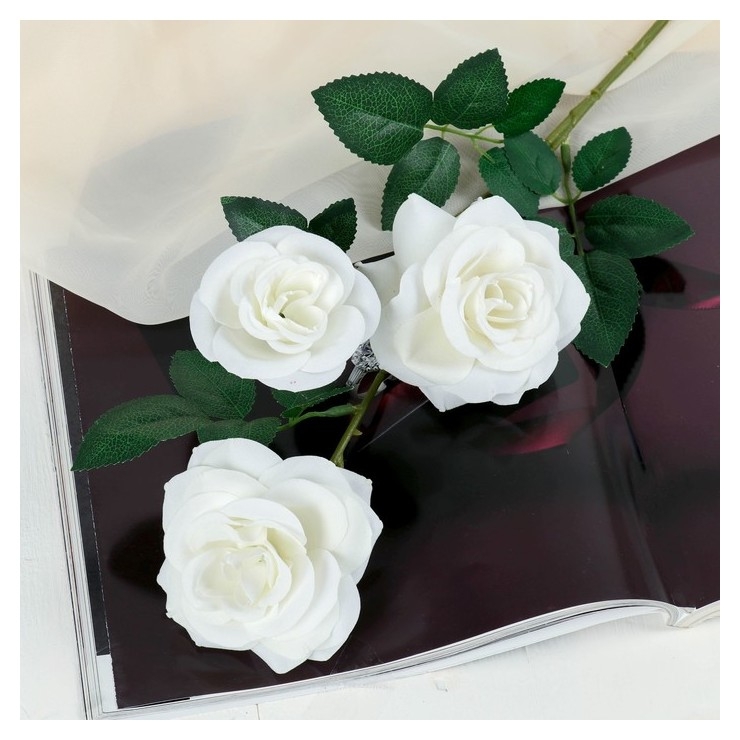 Цветы искусственные "Роза триада" 7*62 см, белый