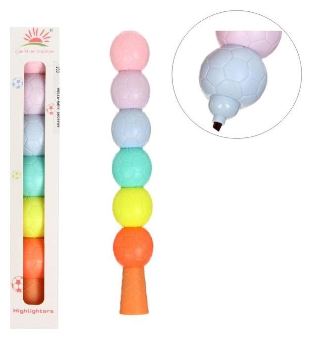 Набор маркеров-тестовыделителей 6 штук/6 цветов, фигурных мячики-пастель, скошенных 5мм