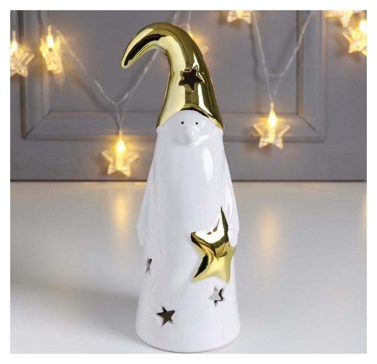 

Сувенир керамика подсвечник "Дед мороз в колпаке, со звёздочкой" золото 20,8х7,2х8,3 см