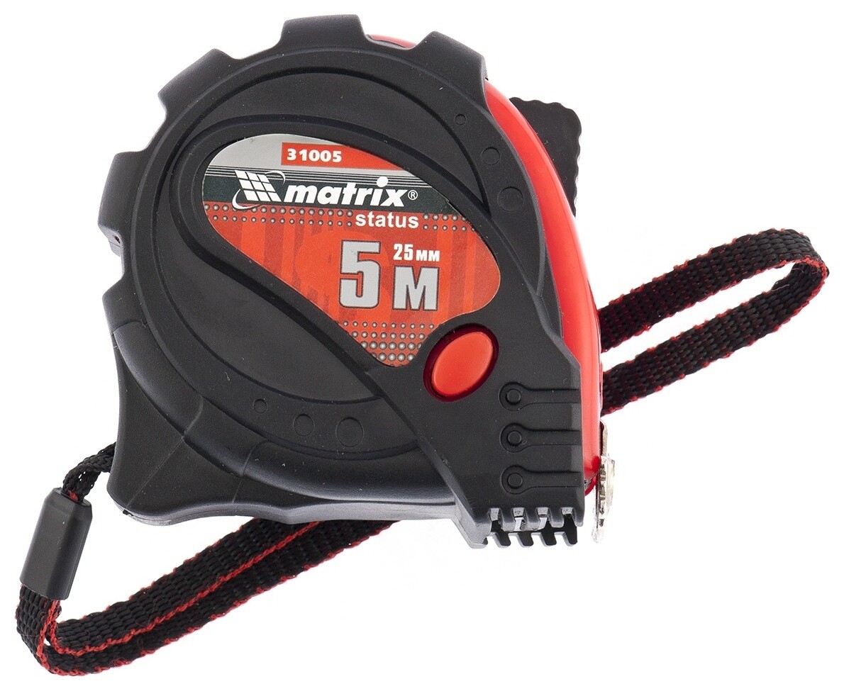 Рулетка Status Magnet 3 Fixations, 5 м х 25 мм, обрезиненный корпус, зацеп с магнитом  Matrix (Матрикс)
