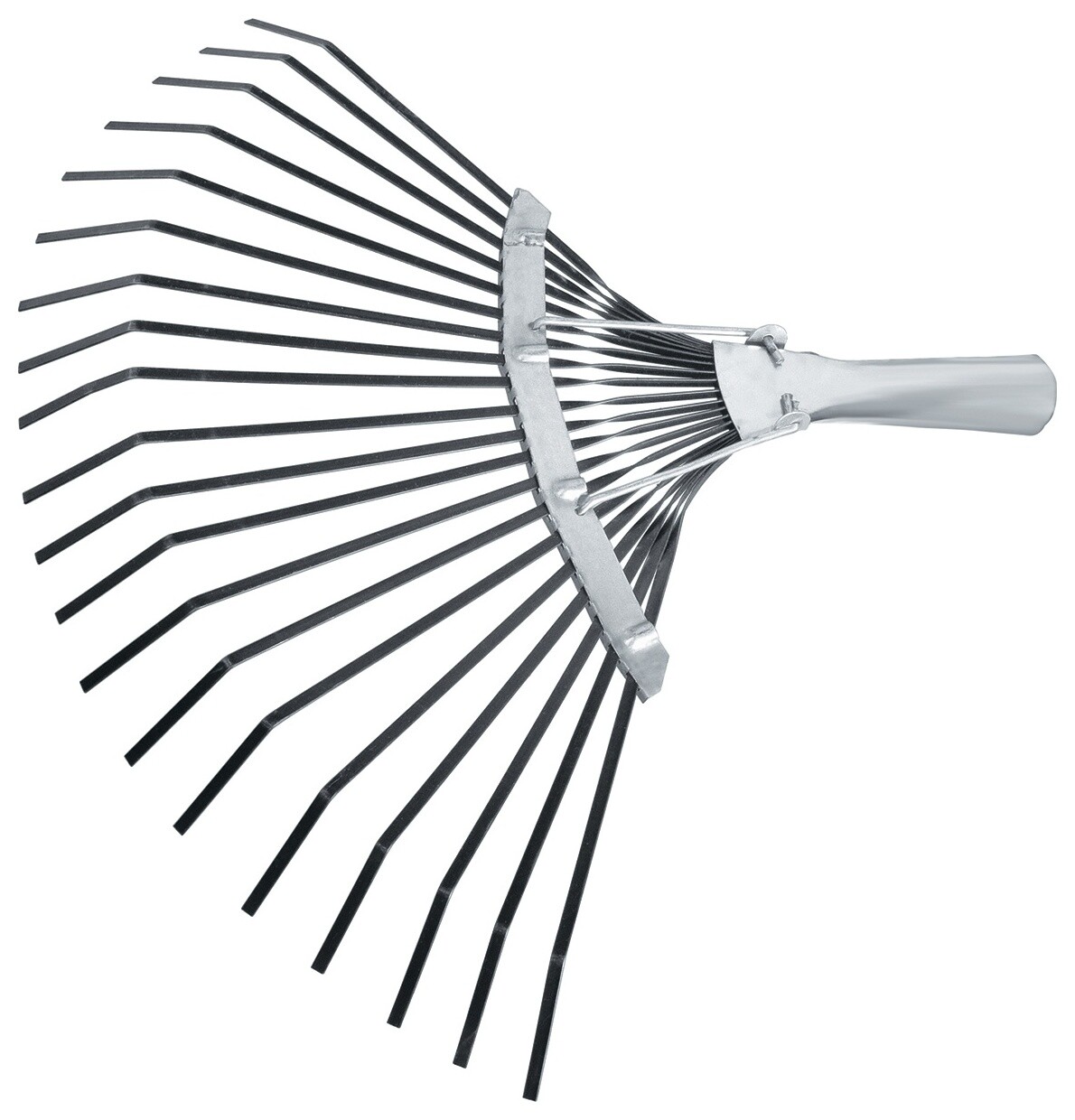 Грабли веерные стальные, 385 мм, 20 плоских зубьев, оксидированные, без черенка  Сибртех