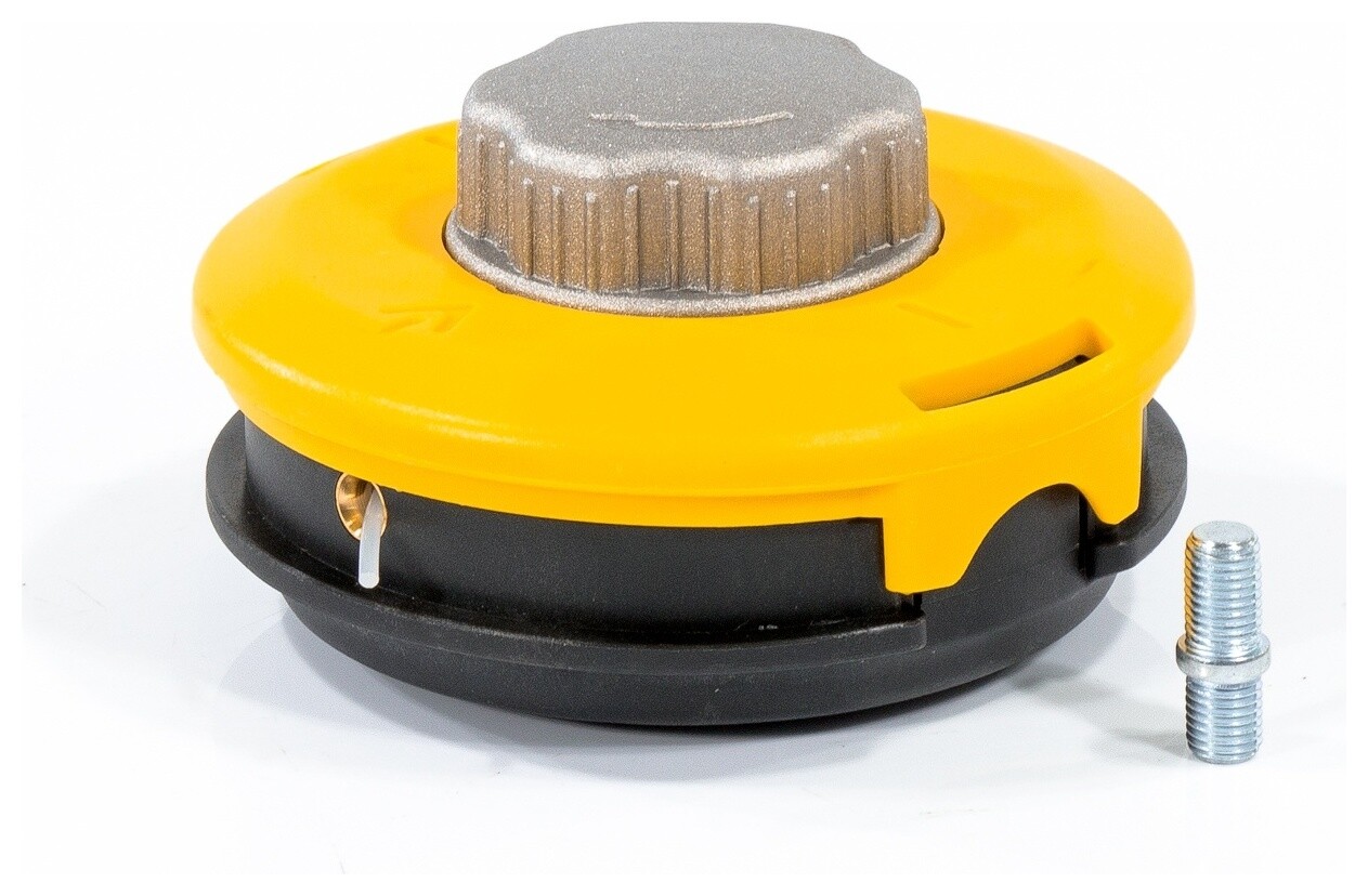 Катушка триммерная полуавтоматическая, легкая заправка лески, гайка M10x1.25, винт M10-m10, алюминиевая кнопка Denzel