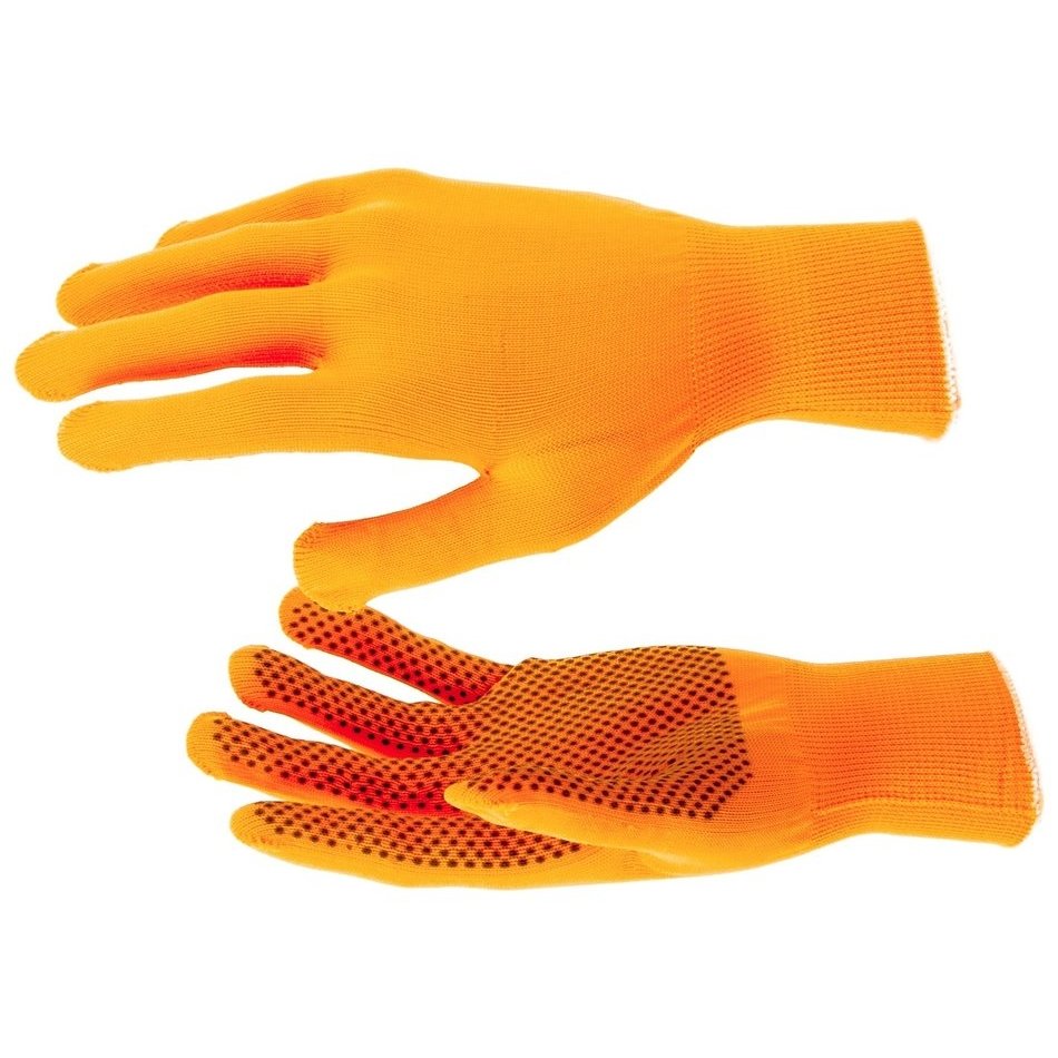 Перчатки нейлон, ПВХ точка, 13 класс, оранжевые, XL россия
