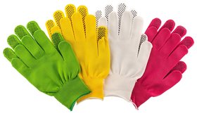 Перчатки в наборе, цвета: белые, розовая фуксия, желтые, зеленые, ПВХ точка, L Palisad