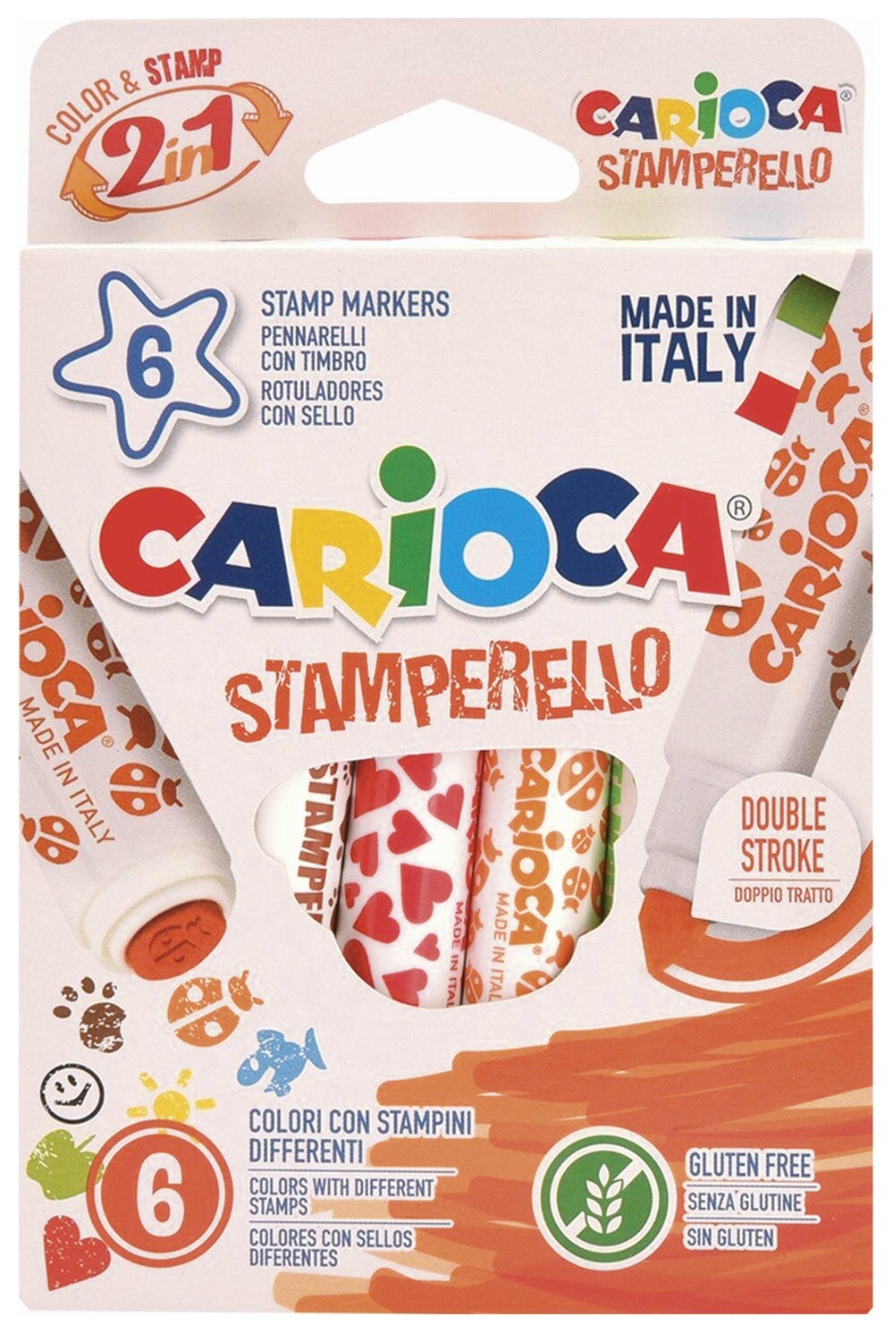 Фломастеры-штампы двусторонние Carioca (Италия) "Stamperello", 6 цветов, смываемые, 42279  Carioca