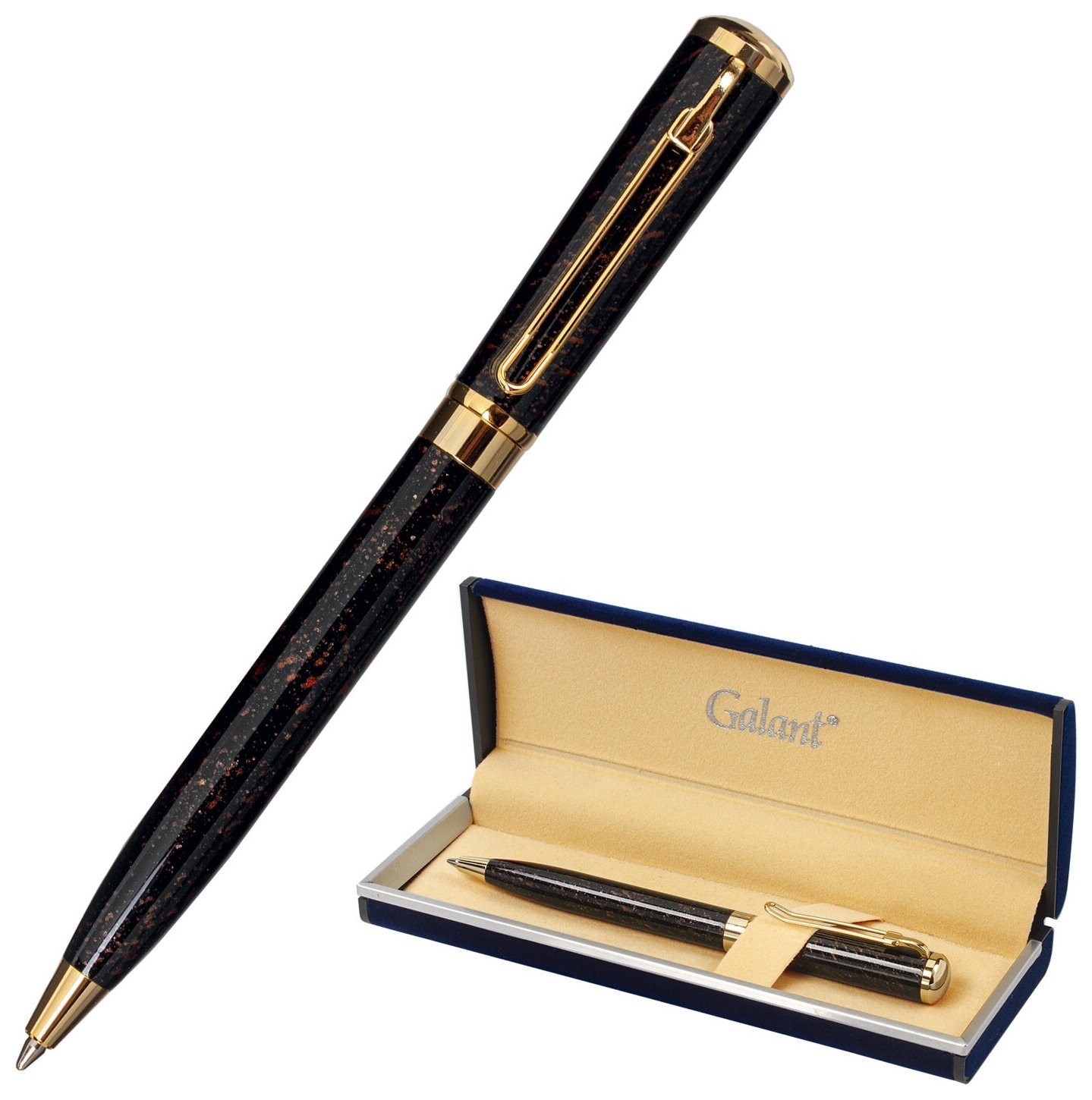 Ручка подарочная шариковая Galant "Tinta Marble", корпус коричневый, золотистые детали, узел 0,7 мм, синяя, 143501  Galant