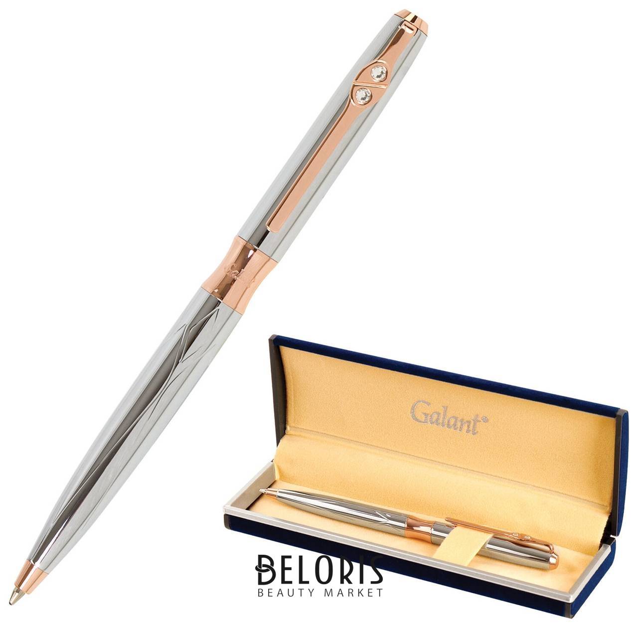 Ручка подарочная шариковая Galant Nuance Silver, корпус серебристый, детали розовое золото, узел 0,7 мм, синяя, 143520 Galant