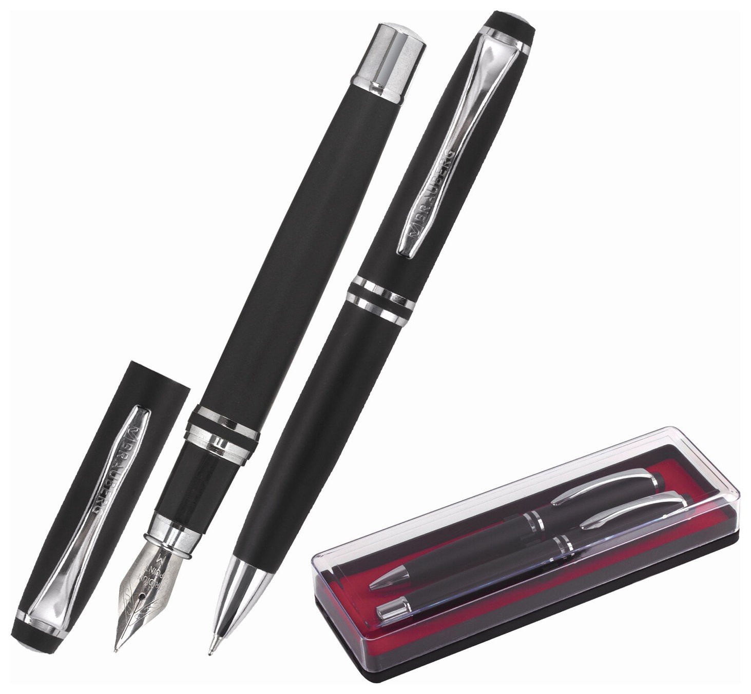 

Набор ручек подарочных Brauberg Duetto, синие, 2 шт: шариковая, перьевая, черный с хромированными деталями, 143478