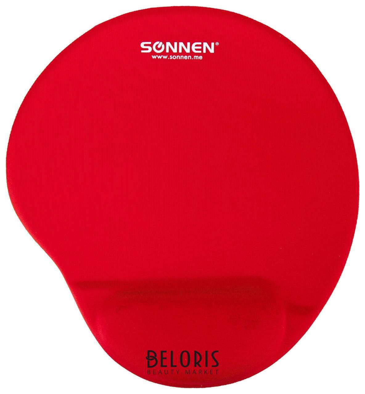 Коврик для мыши с подушкой под запястье Sonnen, полиуретан + лайкра, 250х220х20 мм, красный, 513301 Sonnen
