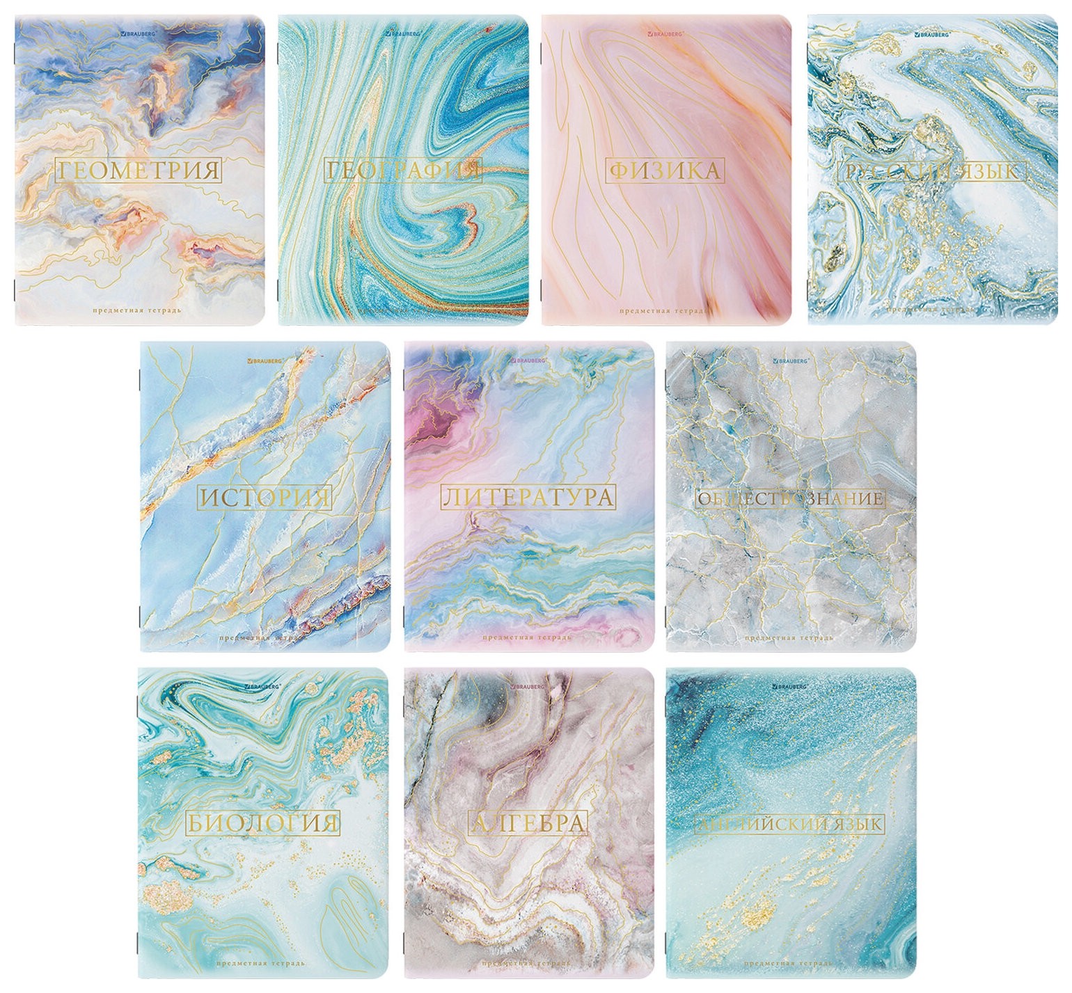 

Тетради предметные, комплект 10 предметов, "Pastel", 48 л., Softtouch, фольга, 70 г/м2, Brauberg, 404031