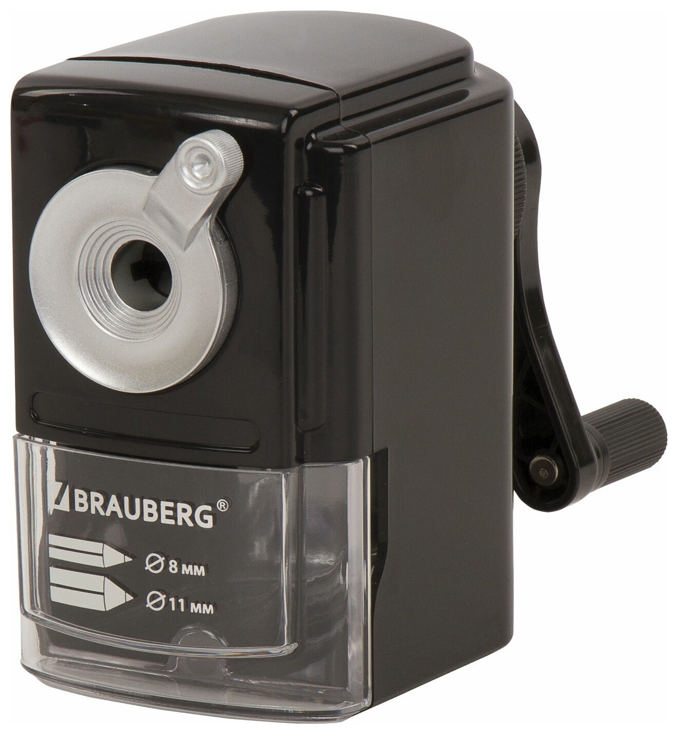Точилка механическая Brauberg "Style", для ч/гр и цветных карандашей (В том числе утолщенных), крепление к столу, корпус черный, 228482  Brauberg
