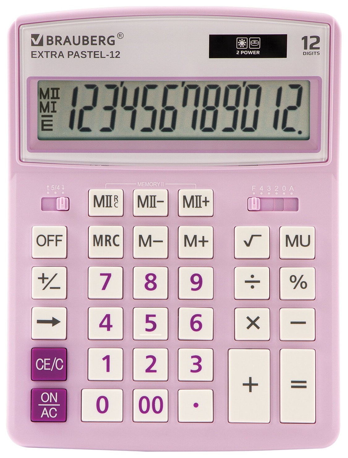 

Калькулятор настольный Brauberg Extra Pastel-12-pr (206x155 мм), 12 разрядов, двойное питание, сиреневый, 250489