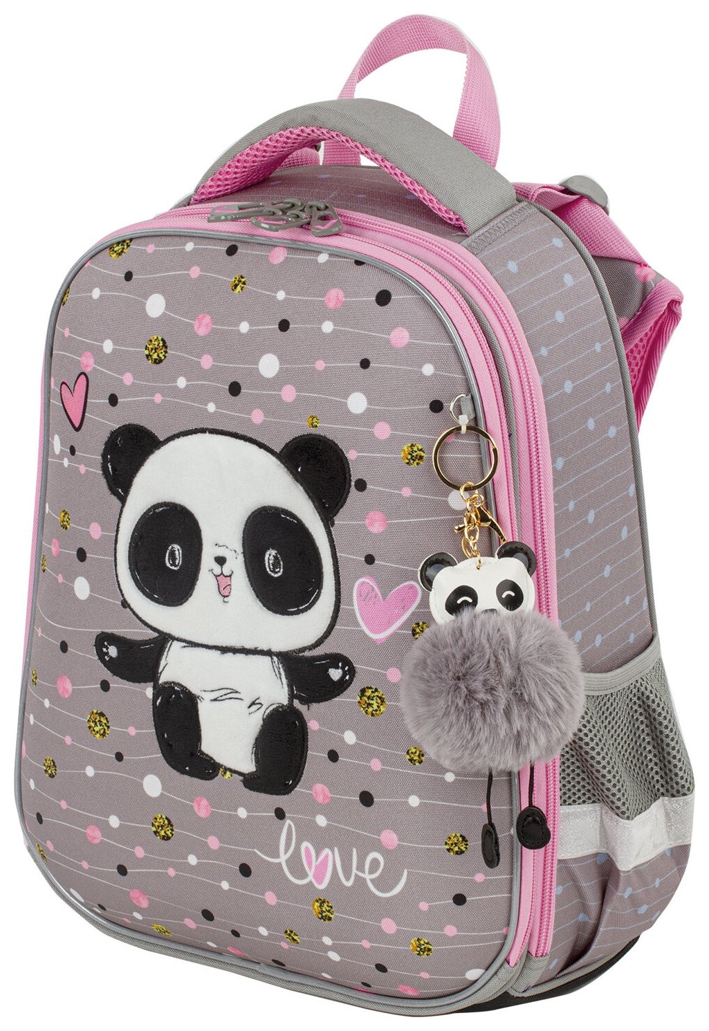 

Ранец Brauberg Premium, 2 отделения, с брелком, "Funny Panda", , 229899, Серый/розовый
