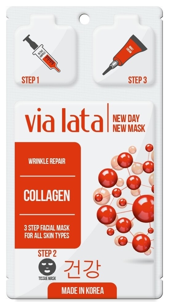 Трехфазная маска 3 STEP FACIAL MASK COLLAGEN  Via Lata