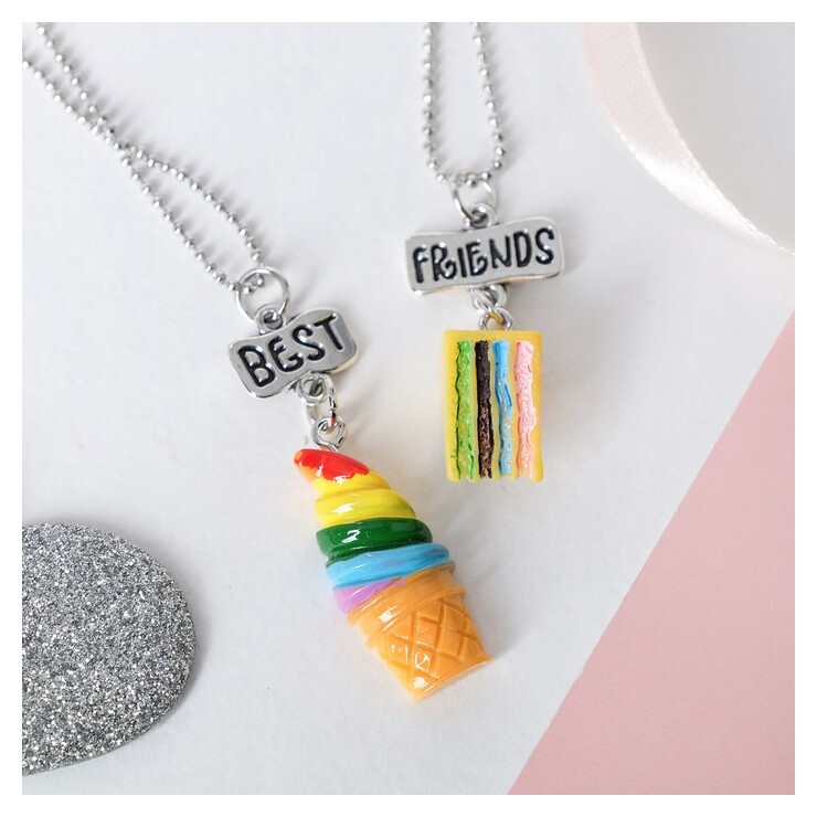 Кулоны "Неразлучники" десерт, цвет радужный в чернёном серебре, 44см  Tell your story