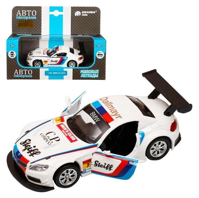 Машина металлическая BMW Z4 GT3 1:38, инерция, открываются двери, цвет белый  