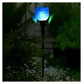 Фонарь садовый на солнечной батарее "Тюльпан синий" 30.5 см, D-5 см, 1 Led, пластик LuazON Home