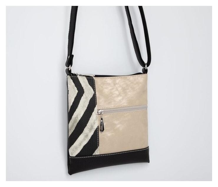 Кросс-боди, отдел на молнии, 2 наружных кармана, длинный ремень, цвет чёрный/бежевый  El masta